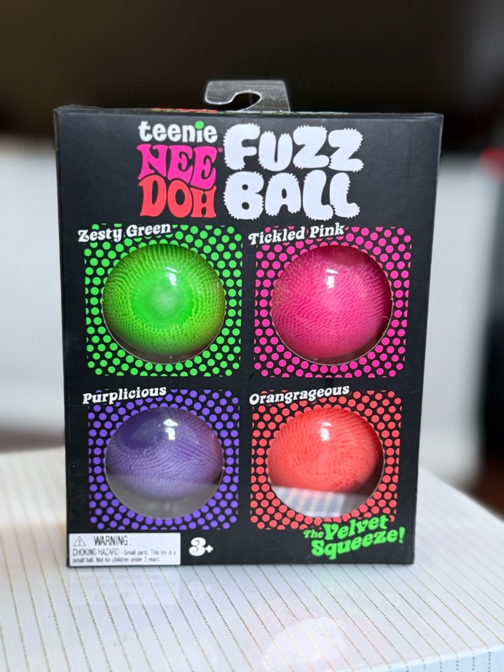 Teenie Nee Doh Fuzz Ball 4-Pack - Green, Pink, Purple, Orange